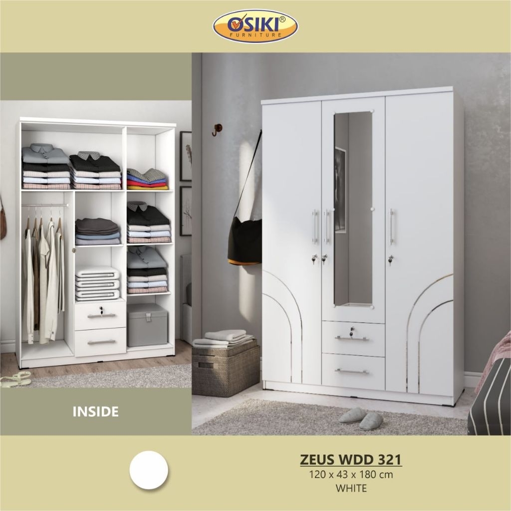 Lemari Baju 3 Pintu Kaca Panjang