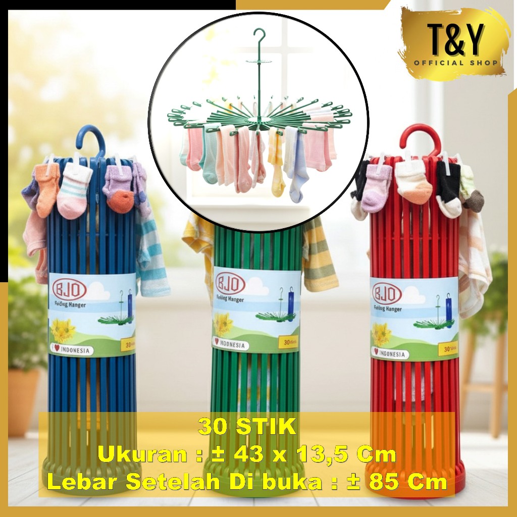 T&Y Gantungan Baju Putar Bahan Plastik 30 Stik Gantungan Jemuran Lipat Folding Hanger Jemuran Baju B