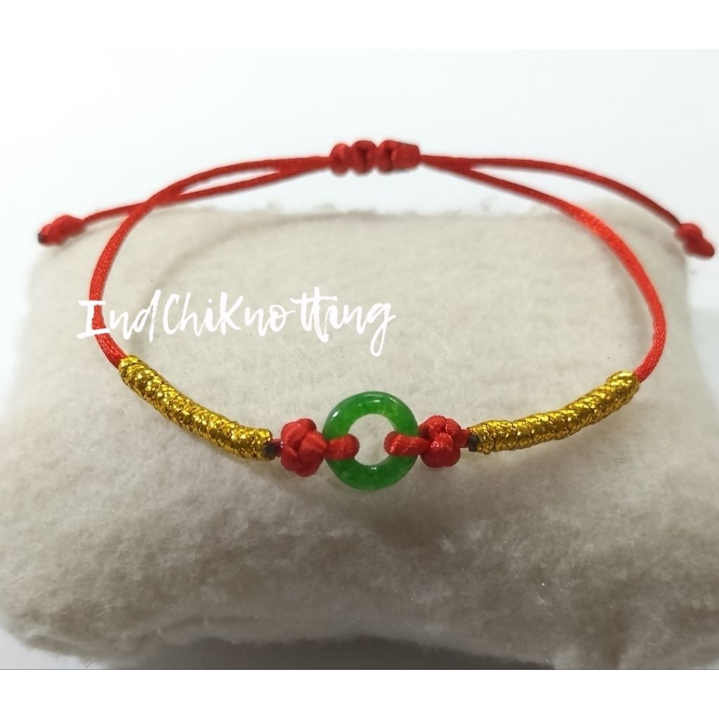 Gelang Giok Donat Hijau Asli Balutan Tali Emas