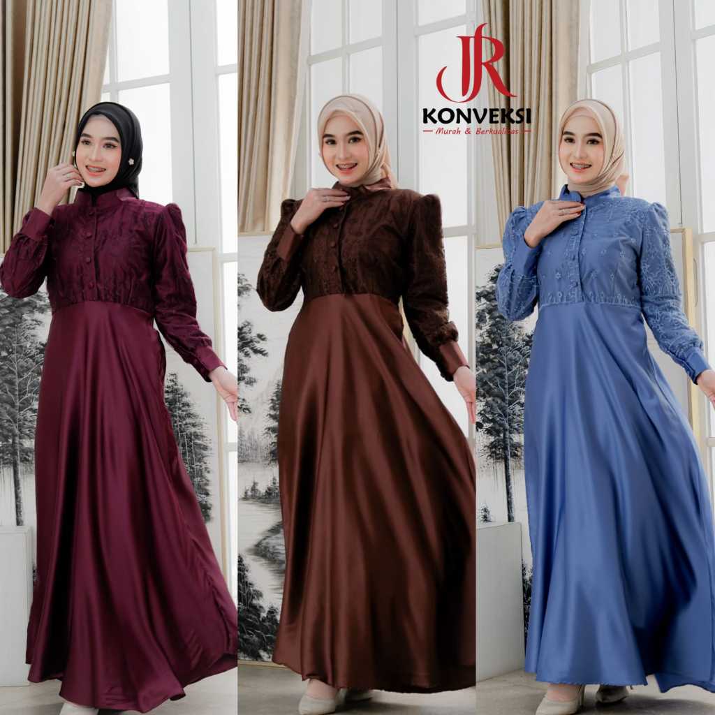 Nisa Dress Kondangan Satin Silk Velvet Kombinasi Tile Brokat Busui Friendly Elegan Luxury - Gaun Pes