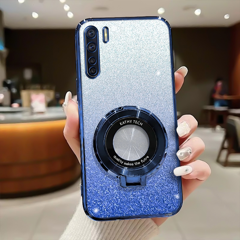 Soft Case Oppo Reno 3 , A91 Case Terbaru Glitter Luxury With Ring Magnetic Holder
