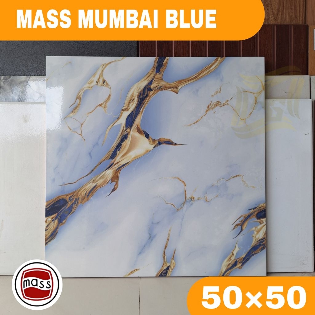 Keramik lantai 50×50 murah MASS Mumbai blue motif marmer glosy keramik lantai ruang tamu, teras, kam