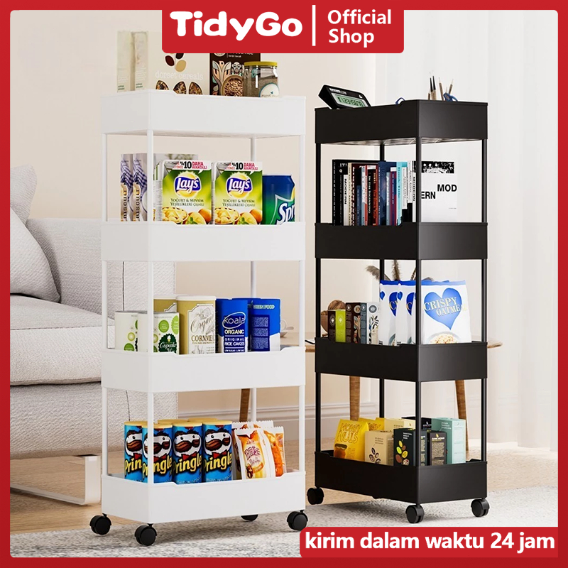 TidyGo Rak troli plastik rak toilet rak kamar mandi rak dapur serbaguna dengan roda Rak Bumbu Rak Susun Kosmetik