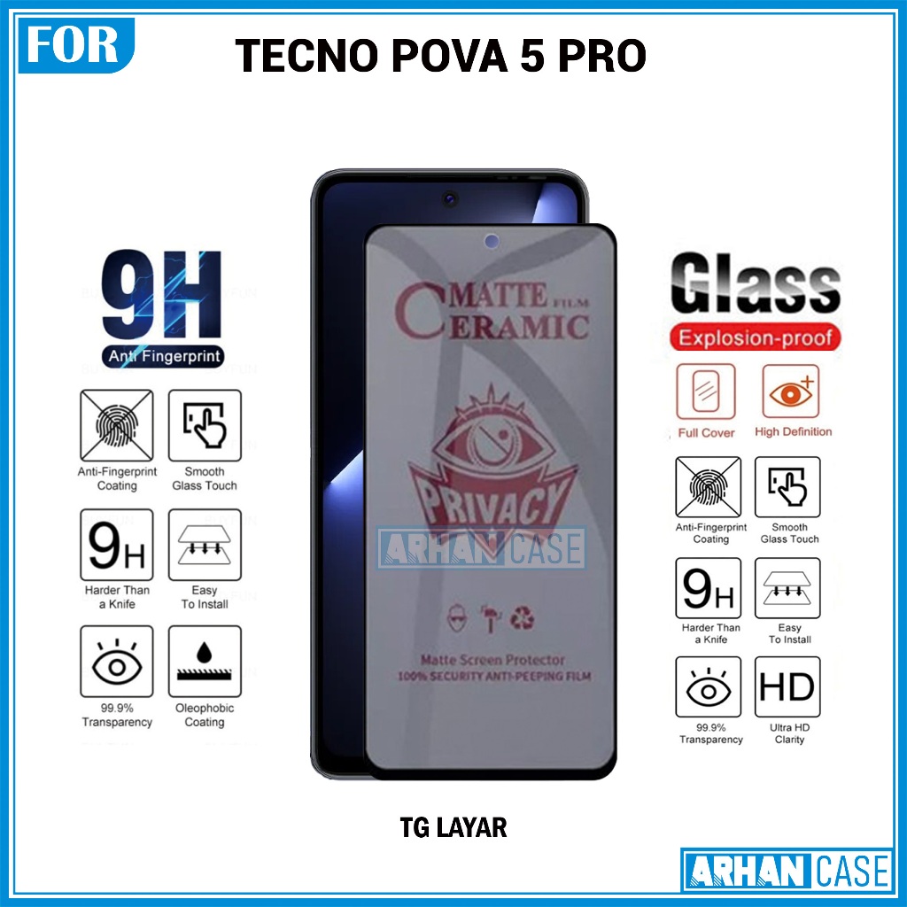 Tempered Glass Tecno Pova 5 5 Pro Anti Gores Full Layar All Series Pelindung Layar