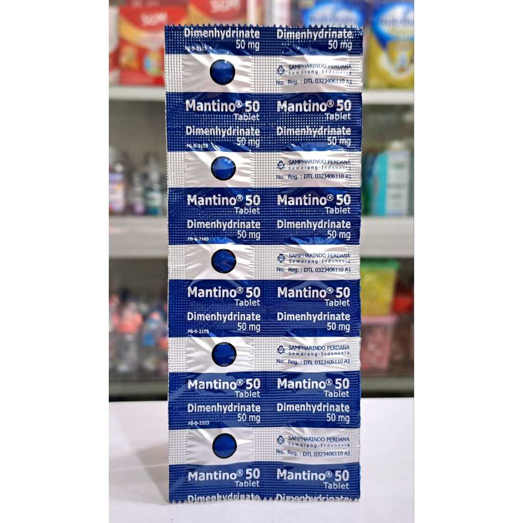 Mantino 50MG 𝟏 𝐒𝐓𝐑𝐈𝐏 𝐈𝐒𝐈 𝟏𝟎 𝐓𝐀𝐁𝐋𝐄𝐓 - Mengatasi Mabuk Perjalanan/Vertigo/Mual/Muntah