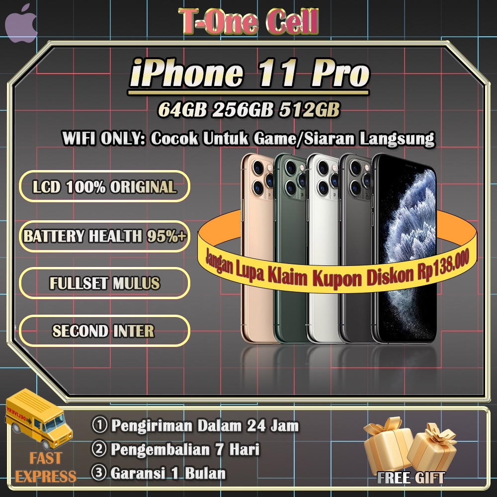 iPhone 11 Pro SECOND BEKAS 100% ORI 64/256/512GB INTER, Untuk Live Streaming, Sangat Rekomendasi
