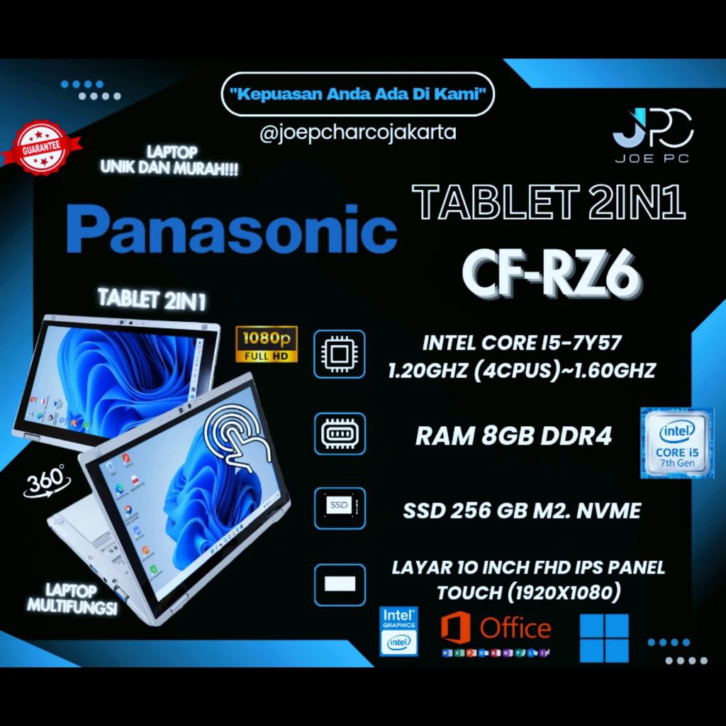 Laptop Tablet 2in1 Panasonic CF-RZ6 Intel Core i5 Gen 7 RAM 8GB SSD 256GB Layar Display 10inch FULL 