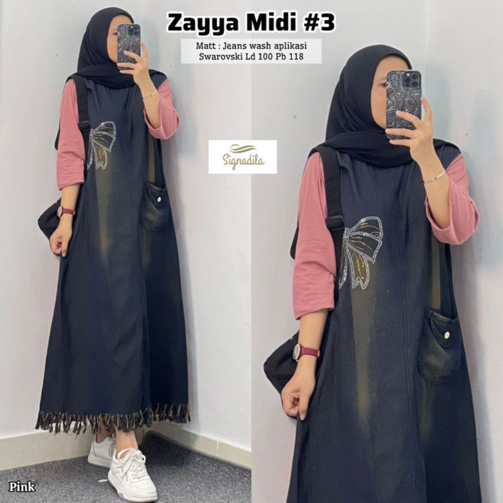 ((NEW ORI BRAND)) DRESS ZAYYA MIDI#3 JEANS SWAROVSKI KEKINIAN // GAMIS MIDI // TUNIK JEANS TERBARU B