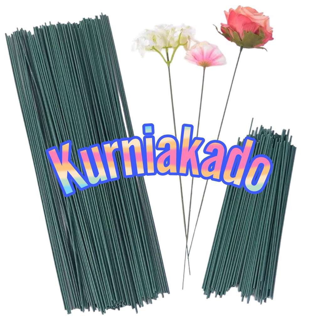 Kawat Bunga Kawat Tangkai Bunga 40 cm dawai tangkai kawat bunga mati tangkai hijau kawat import kurn