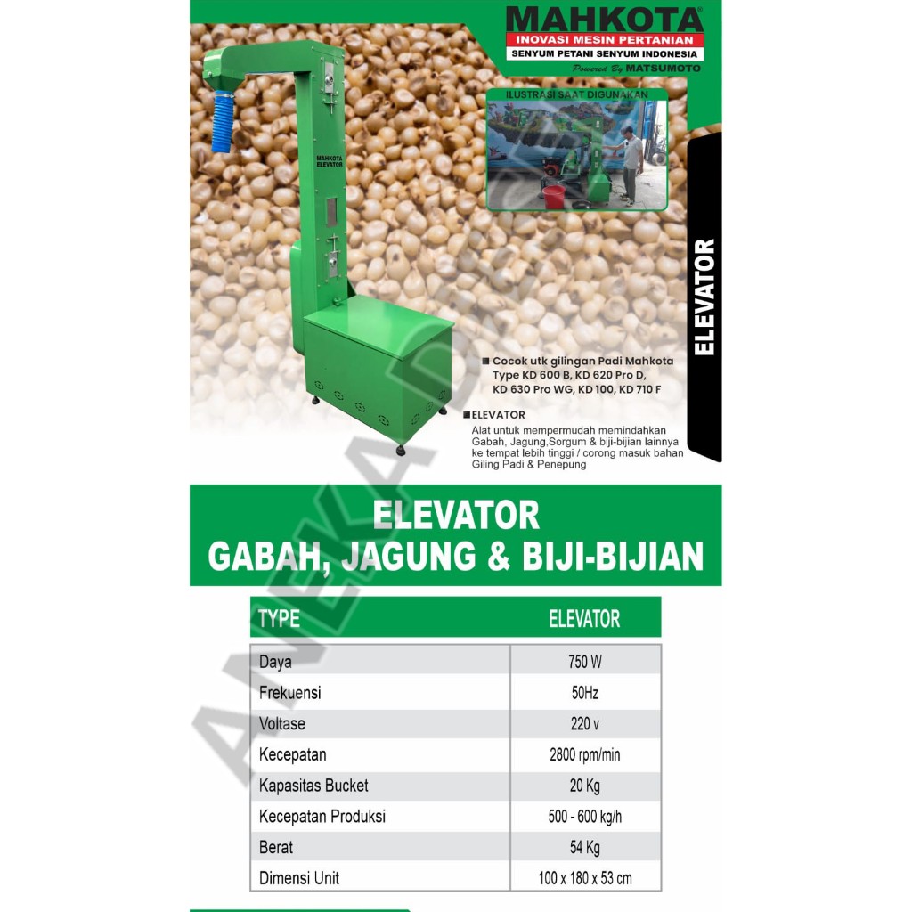 ELEVATOR Biji Bijian MAHKOTA Alat Pemindah Biji Bijian Padi, Jagung, Sorgum ELEVATOR MAHKOTA