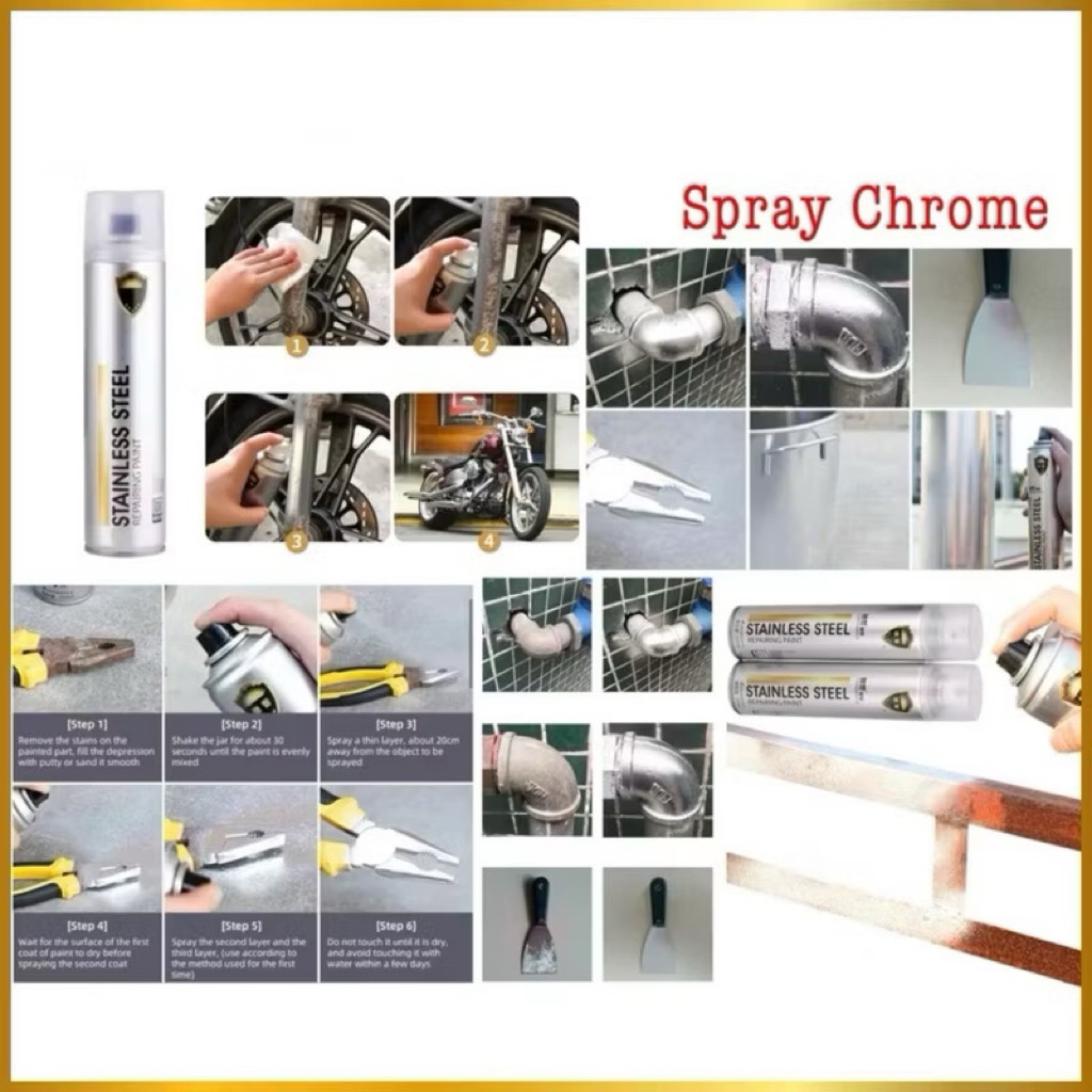 (GROSIRAN) Spray Chrome Cat Semprotan Krom Tanpa Karat Warna Stainless Steel 350ml