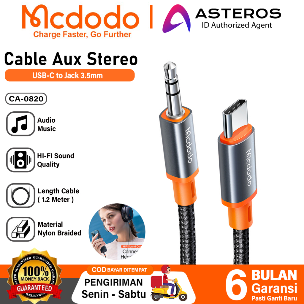 MCDODO Kabel Aux Type C Ke Jack 3.5mm Male Untuk Headphone / Headset / Speaker