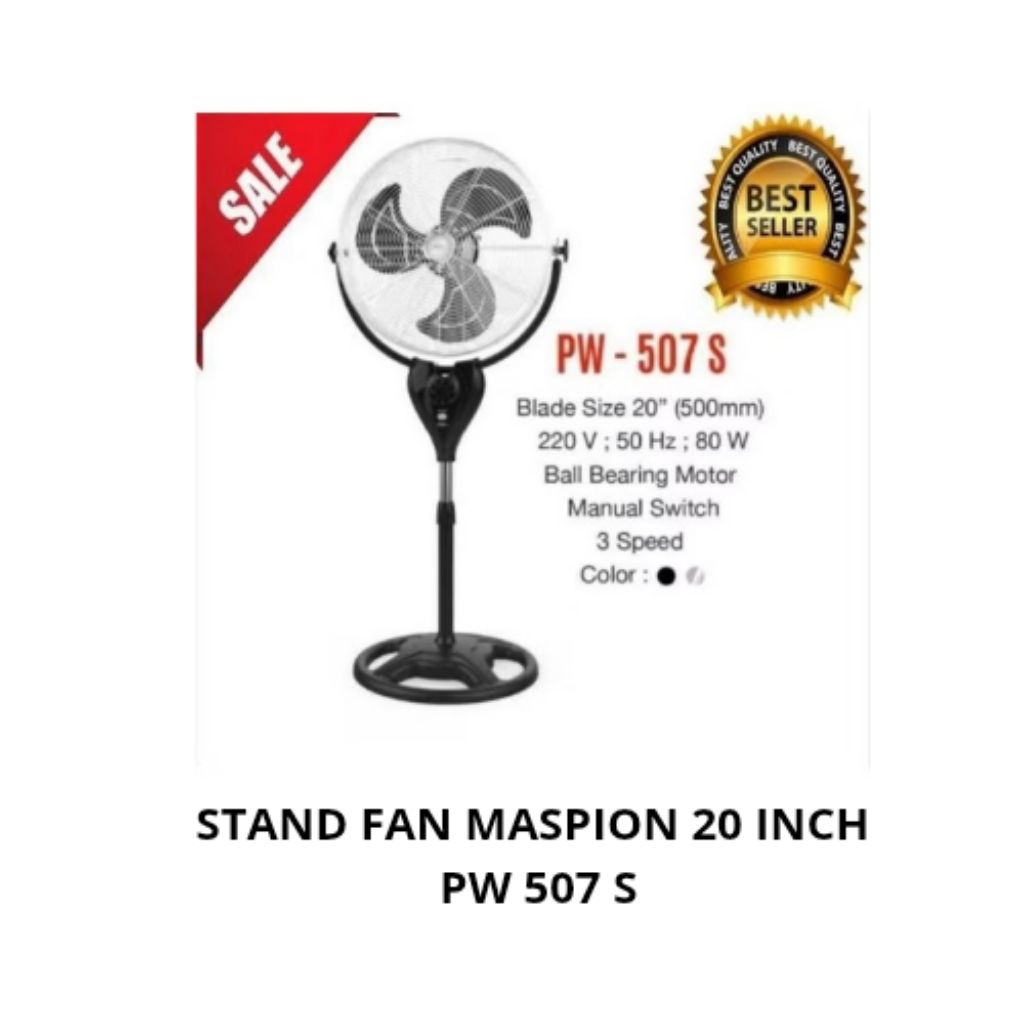 POWER FAN MASPION 20INCH BESI PW-507S / MASPION KIPAS ANGIN BERDIRI BESI/ STAND FAN BESI MASPION