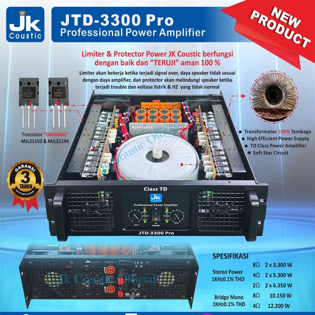 Power JTD 3300 Pro Jk Coustic Power Amplifier