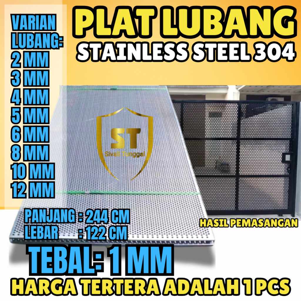 PLAT LUBANG 304 - 122CMX244CM - (1 MM) - LUBANG 2MM STAINLESS 304- PLAT PERFORATED