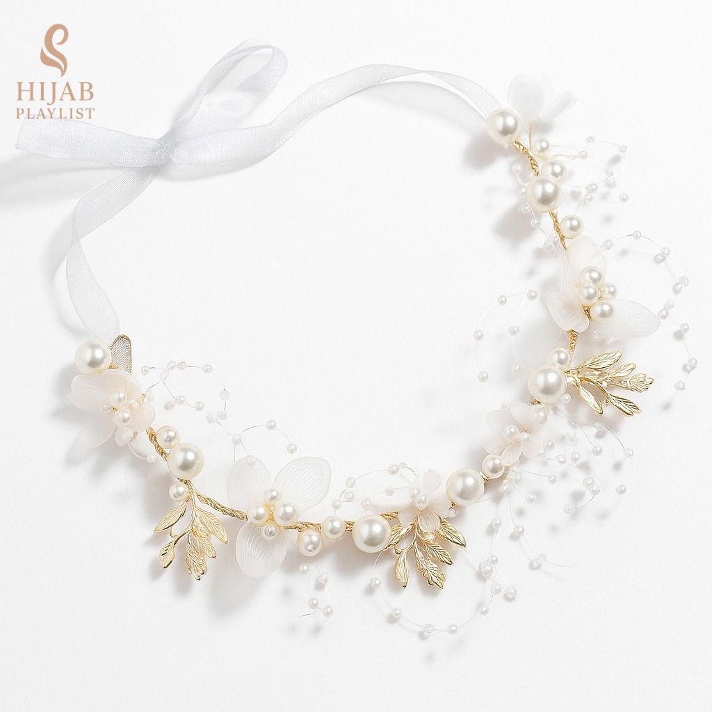 Aksesoris Kepala / Headpiece Hijab Mutiara Bunga Wanita