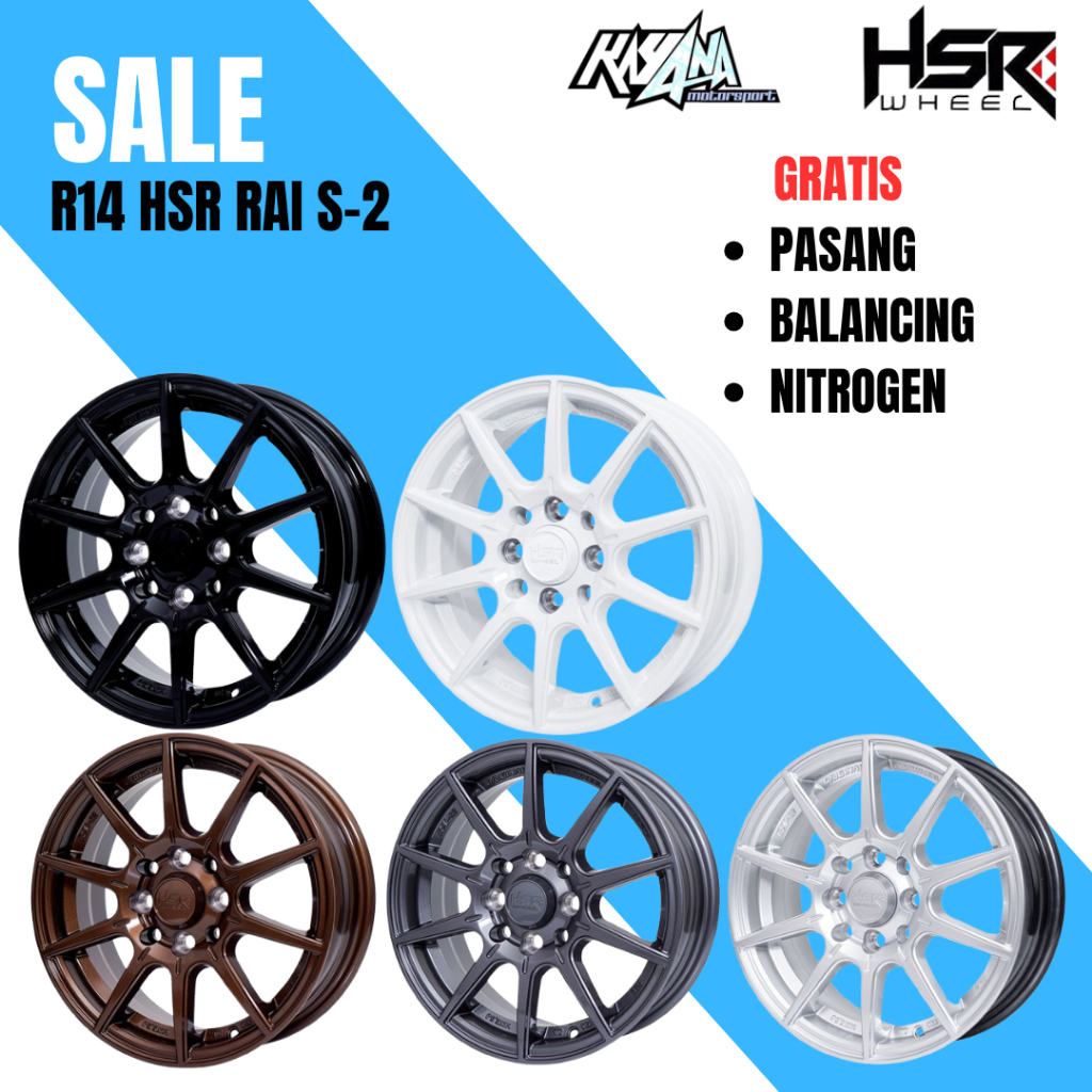 Velg Variasi Ring 14 Mobil Avanza Xenia Sigra Brio Ayla Calya Karimun Velg HSR WHEEL RAI-S2 R14