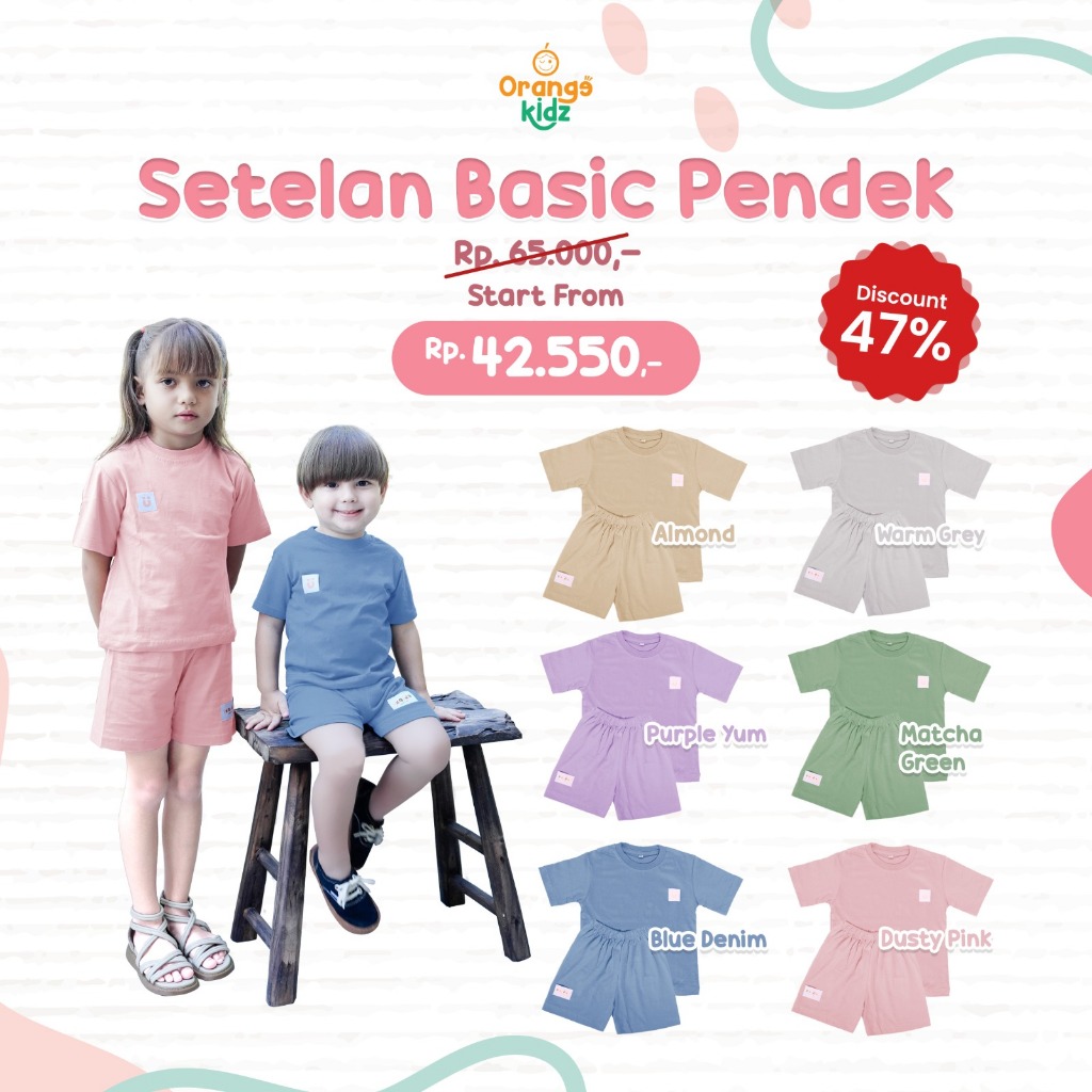 Oneset Anak Pendek Laki Laki / Perempuan Baju Celana / Setelan Kaos Polos Pendek Anak