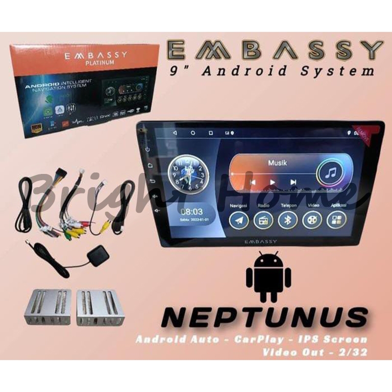 Head Unit Android 9 Inch CarPlay 2/32GB EMBASSY NEPTUNUS