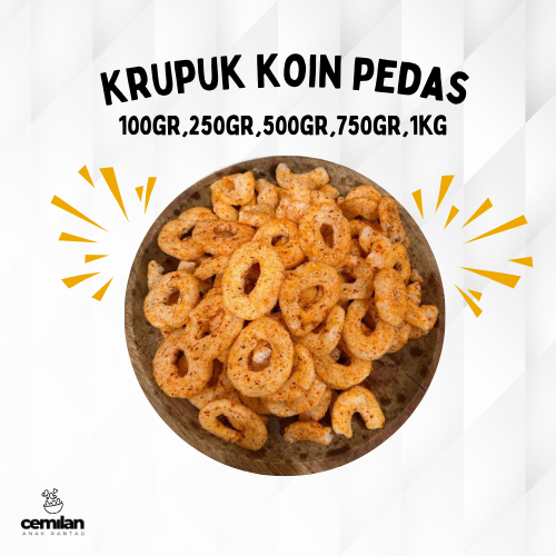 KERUPUK PEDAS KOIN KRUPUK RING SUPER PEDES KRIPIK RENYAH GURIH KRIUK CEMILAN ANAK RANTAU