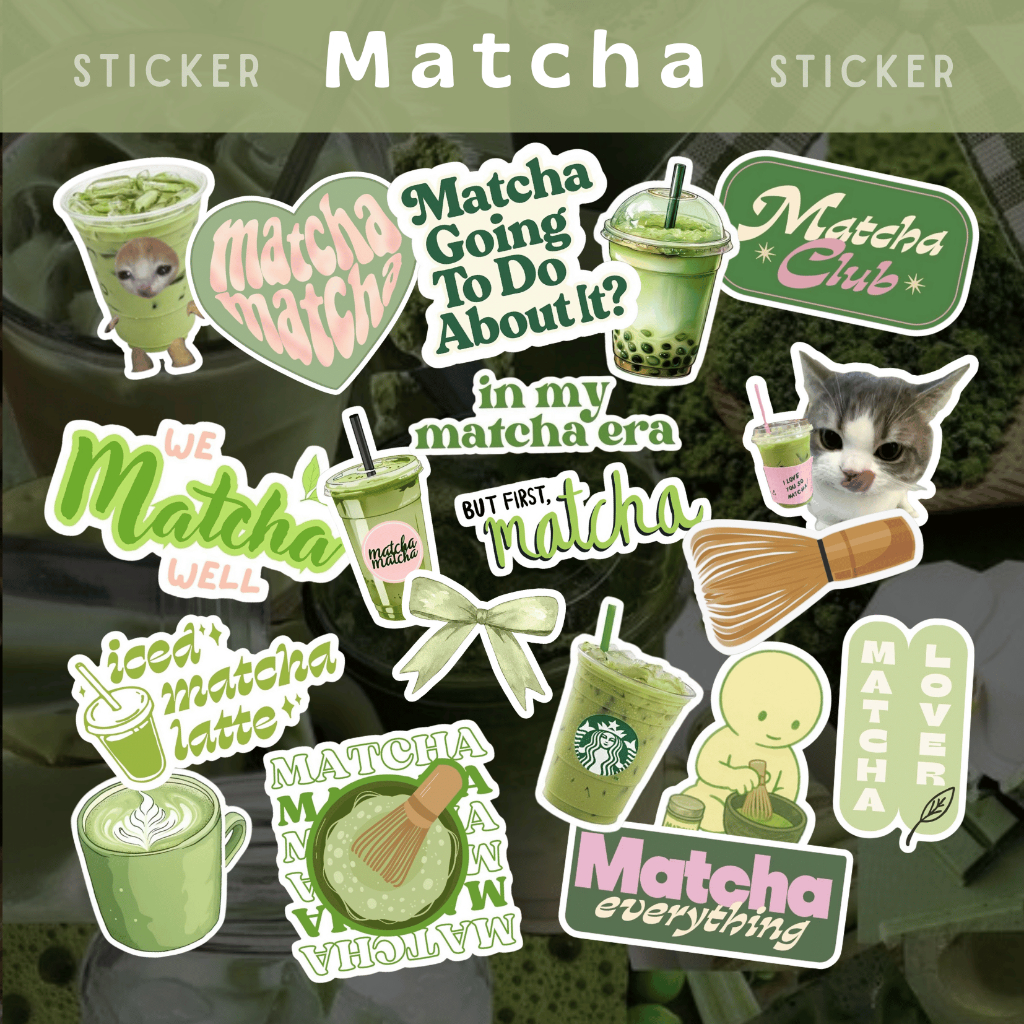 19pcs Stiker Matcha Pack Aesthetic | Stiker Lucu untuk Binder, Catatan, Laptop, HP