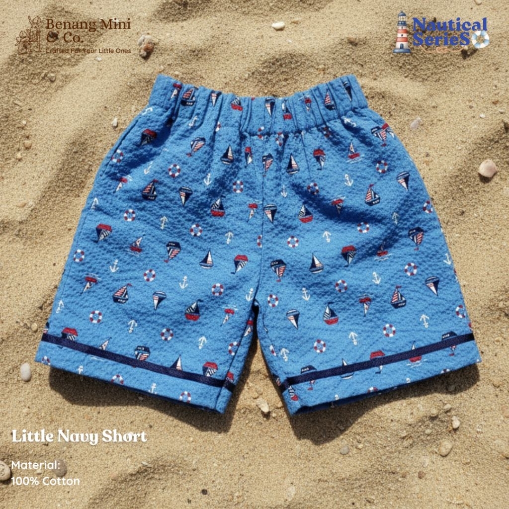 Benang Mini Little Navy Short – Celana Pendek Premium Anak Laki-Laki 1-5 Tahun 100% Katun Nautical S
