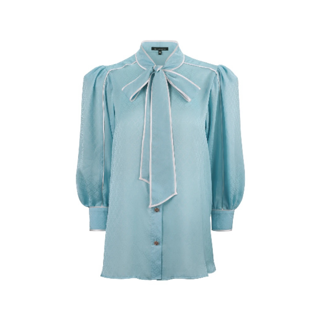 NEW Buttonscarves Monogram Satin Binding Shirt M - Baby Blue Bundling