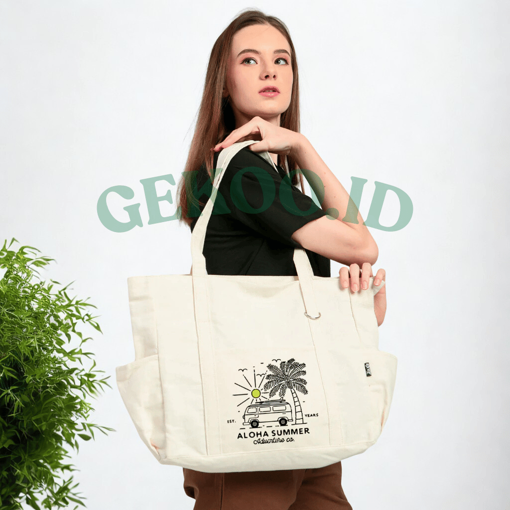 Tas Totebag Wanita Motif Tropis Aloha Summer Style Kekinian Kanvas - GEKKO.ID