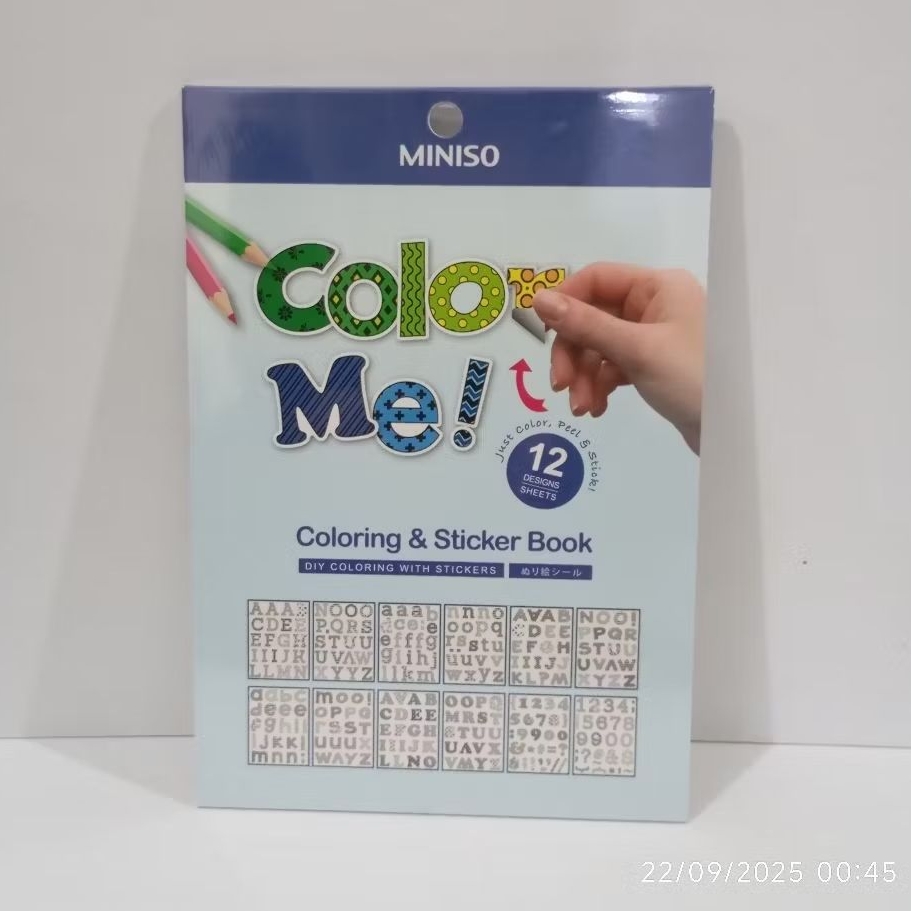 Buku Stiker Abjad - Miniso Coloring & Sticker Book
