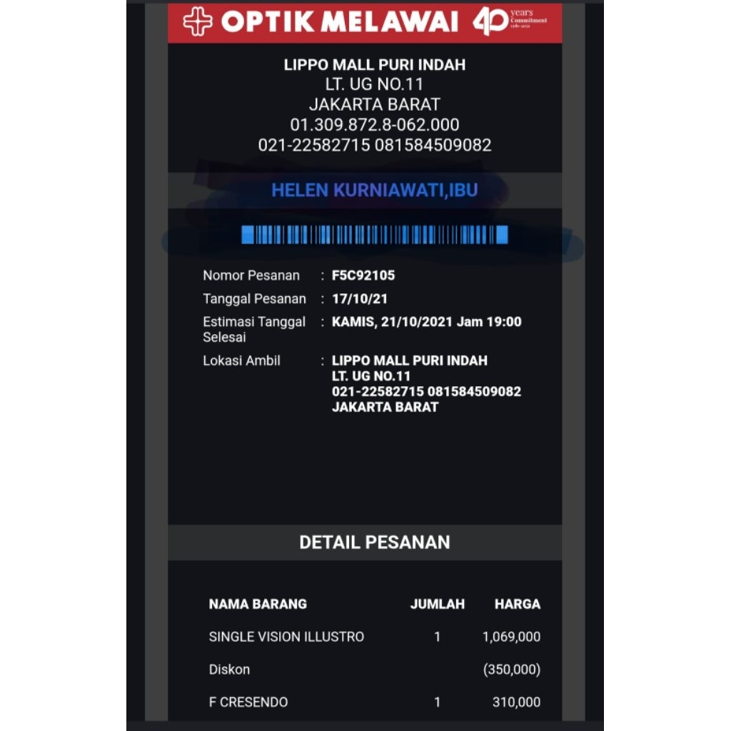 optik melawai kacamata minus 2