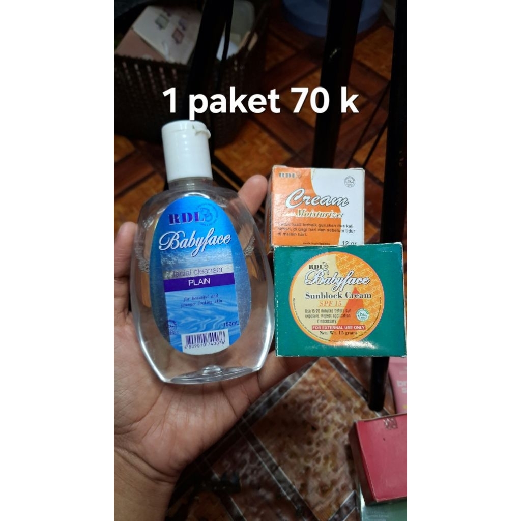 facial cleanser , sunblock , moisturizer RDL