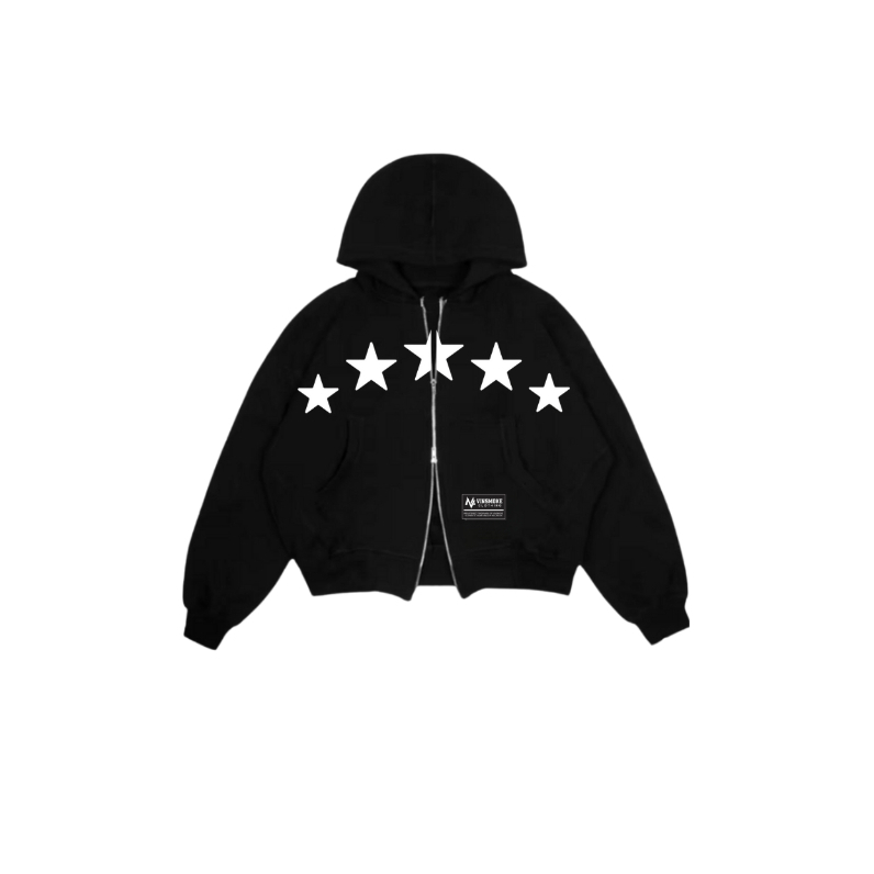 VINSMOKE - Boxy Hoodie Jumper Double Zipper Oversize Star