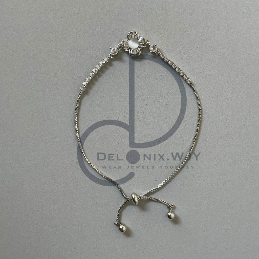 Gelang Perak Silver Serut Wanita Mewah Cantik Bunga Kelopak Permata