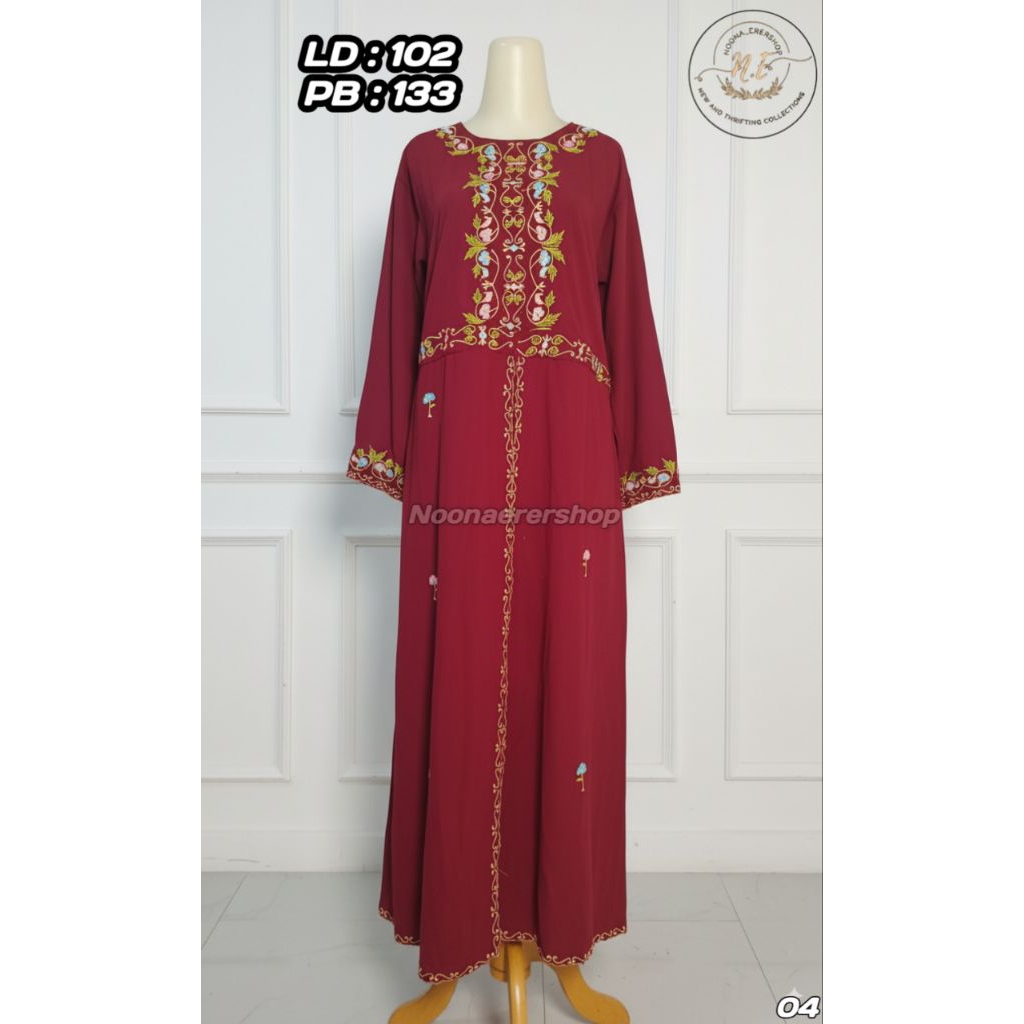 Preloved Gamis Bordir Etnik Wanita Panjang Warna Maroon