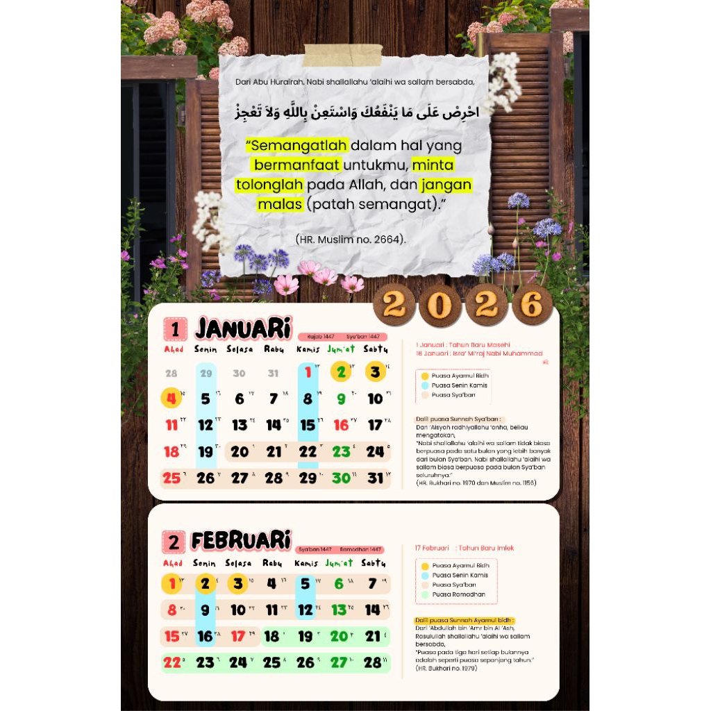 KALENDER 2026 ISLAM MUSLIMAH AESTHETIC DINDING HIJRIAH MASEHI JAWA CANTI DEKORASI KAMAR