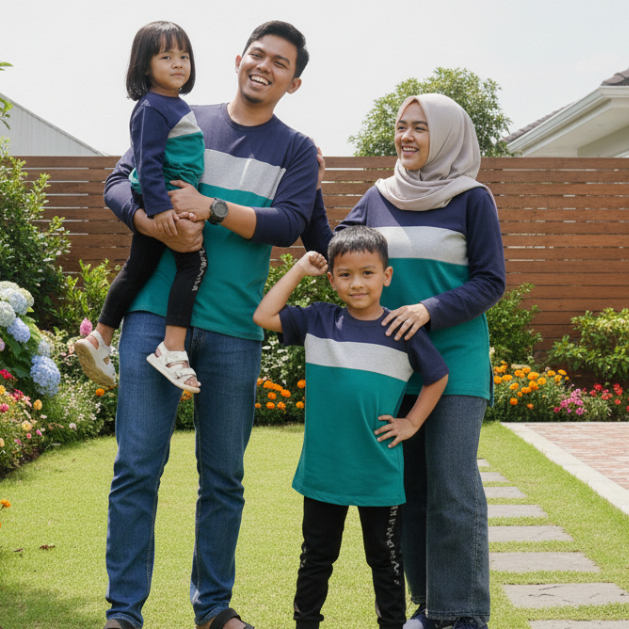 (PREMIUM QUALITY) NAVY - ABU - HIJAU TOSCA : KAOS KOMBINASI/ KAOS COUPLE KELUARGA/ KAOS RAGLAN/ KAOS