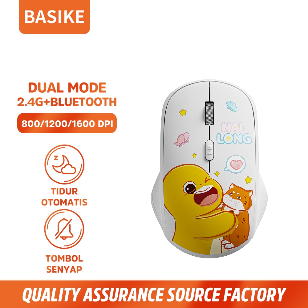 BASIKE Mouse Wireless Bluetooth 2.4Ghz Gaming Character Type C Rechargeable untuk PC Laptop Tablet