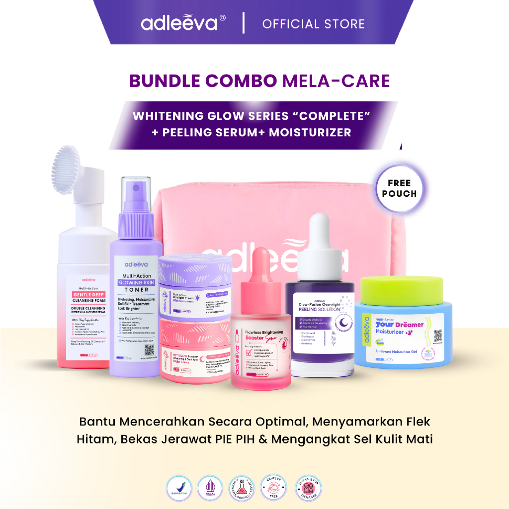 BUNDLE COMBO MELACARE Whitening Glow Booster Series Complete + Peeling Serum + Moisturizer