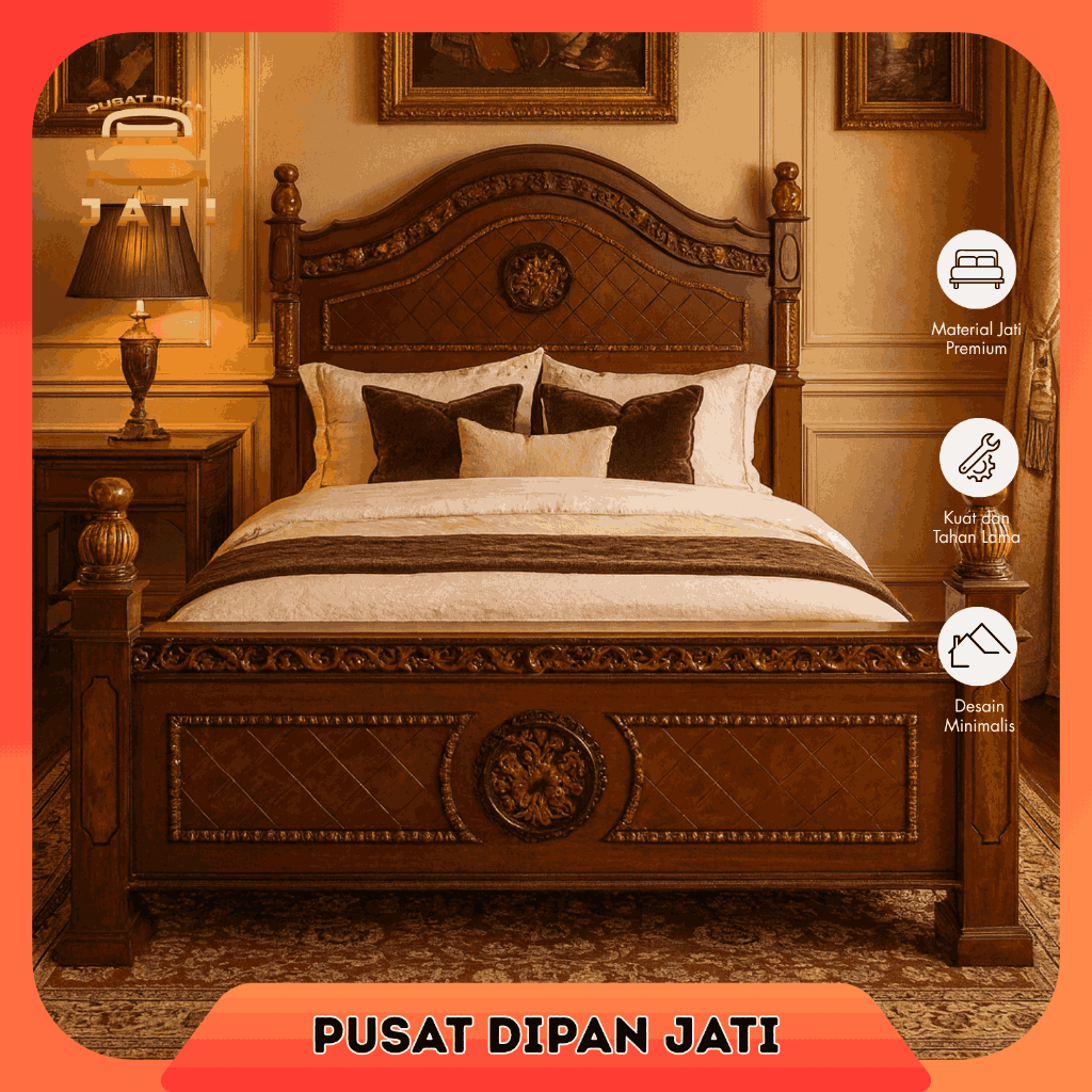 Tempat Tidur Dipan Kayu Jati Ukiran Jepara 160x200 Ranjang Kasur Jati Divan Classic Mebel Jepara