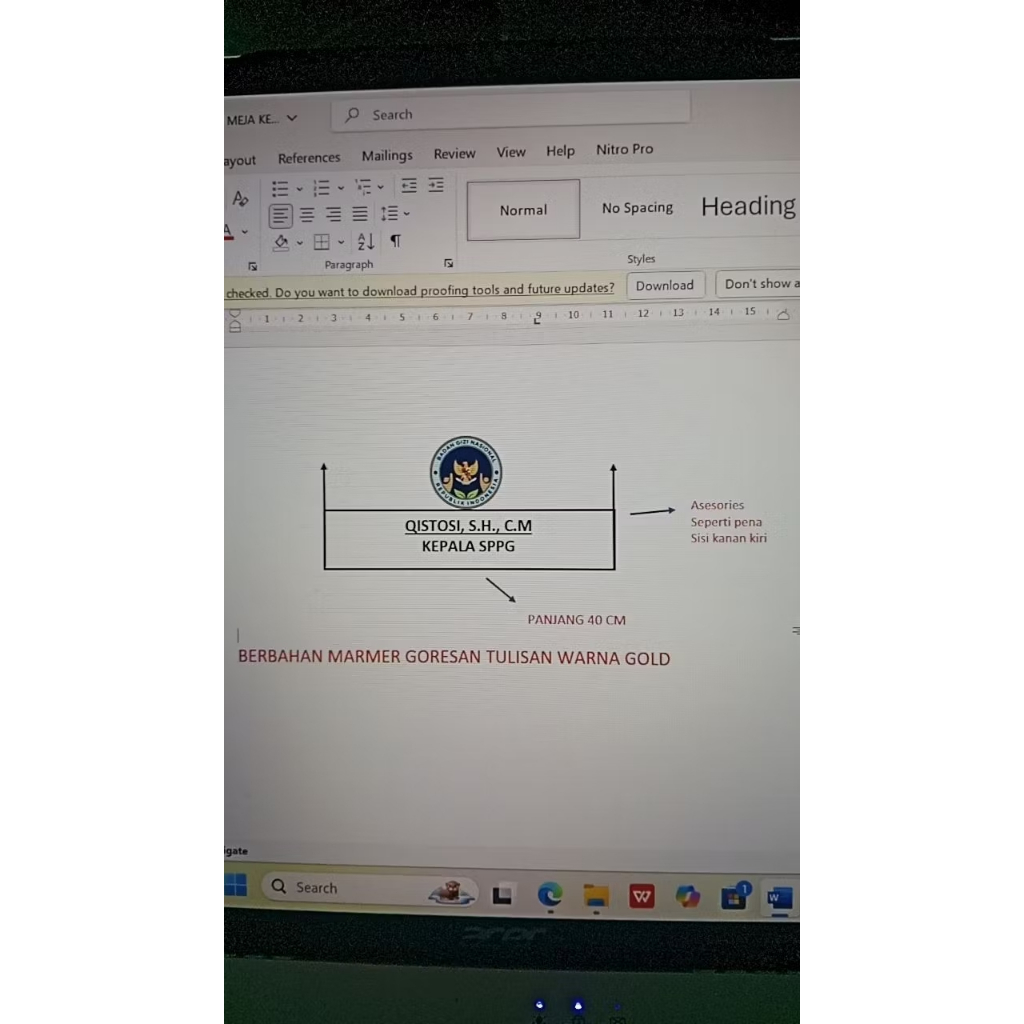 papan nama meja kantor marmer