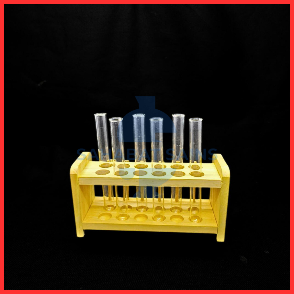Rak Tabung Reaksi Kayu / Test Tube Rack 12 Lubang – Alat Penyimpanan Tabung Reaksi Laboratorium Kimi