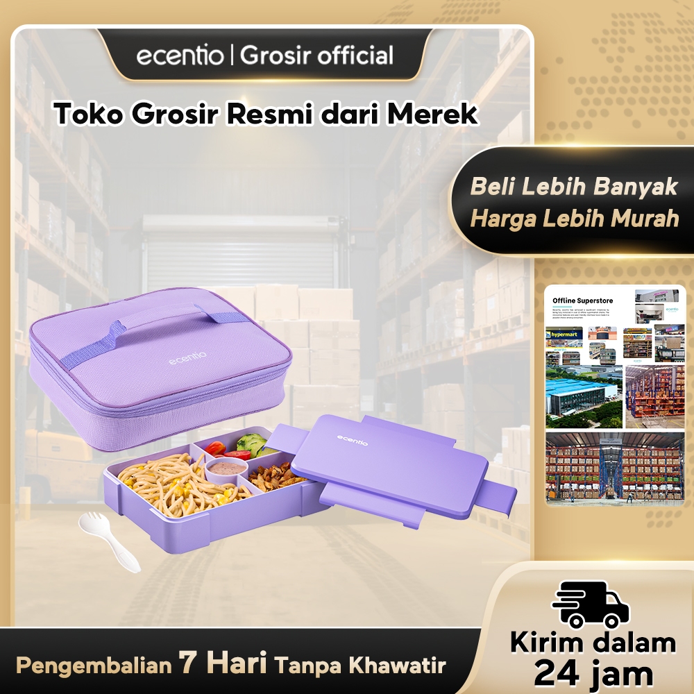 ecentio Kotak Makan Plastik lunch box 3 kompartemen Perlindungan anti bocor Desain isolasi tertutup 