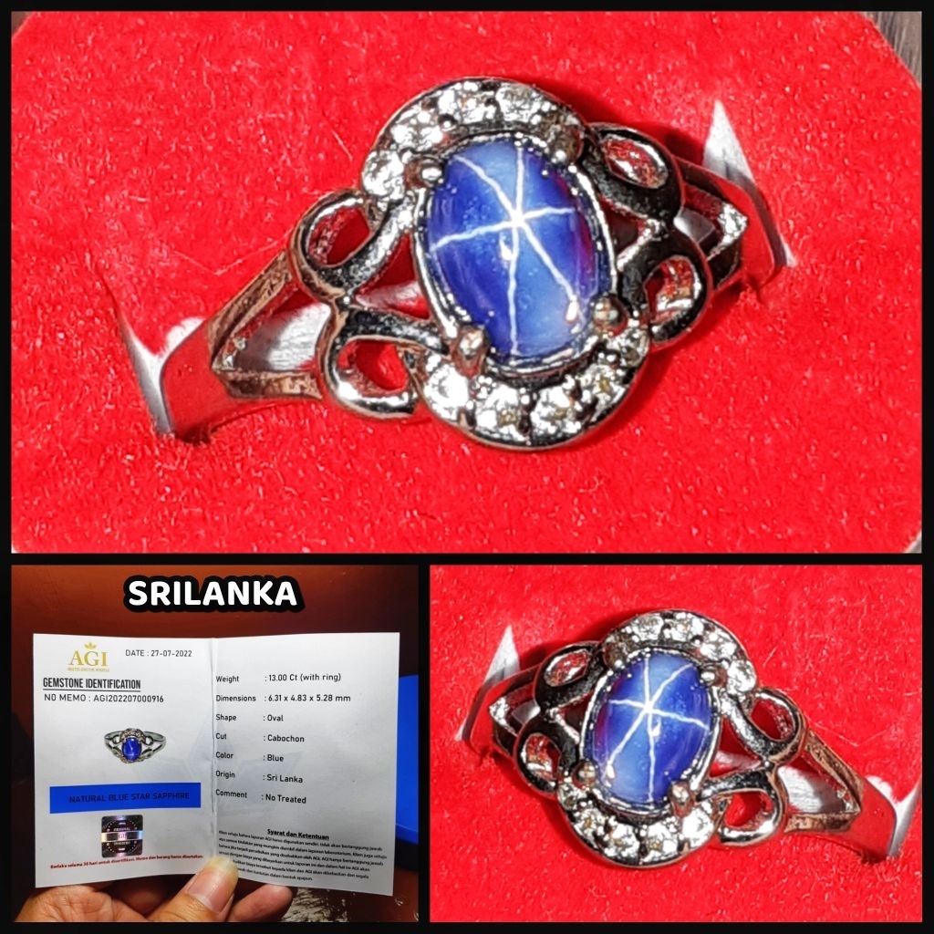 natural star sapphire srilanka royal blue + sertifikat lab