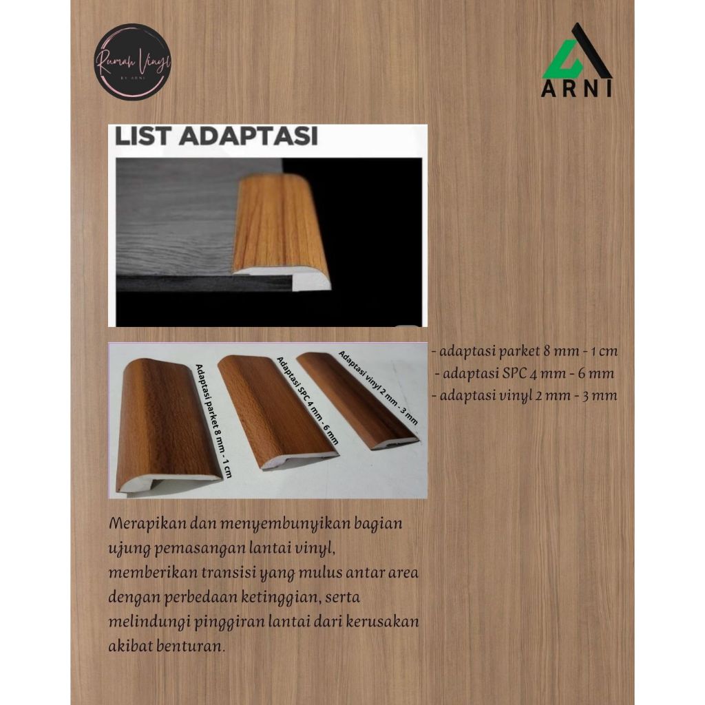 List Adaptasi Vinyl/SPC/Parket PVC Custom Warna