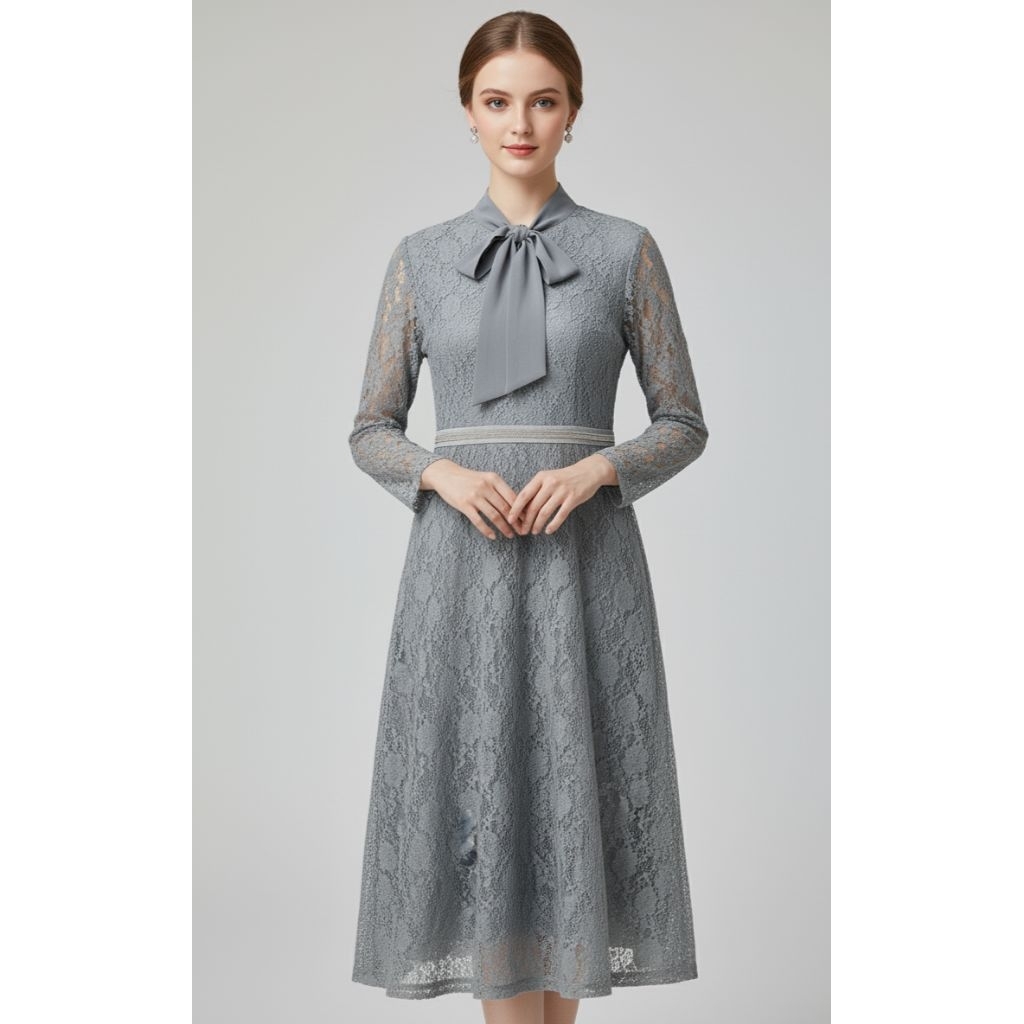 Exclusive Boutique Ash Blue Lace Dress || Premium Limited Edition