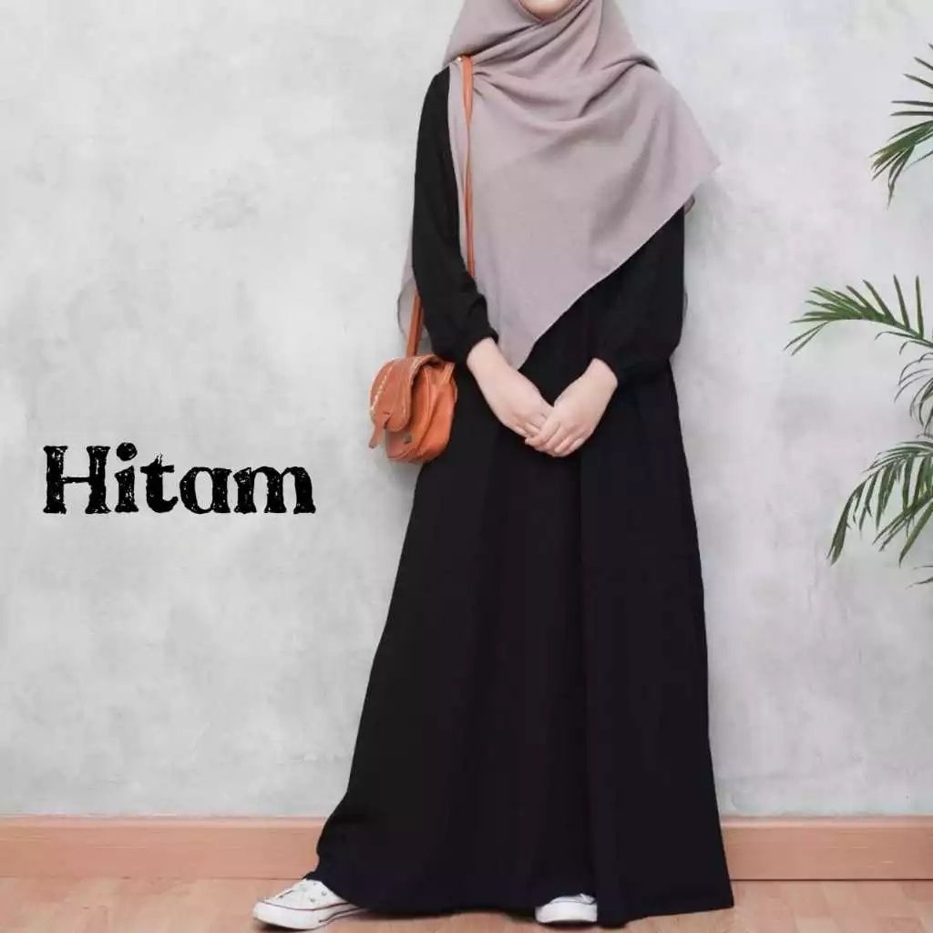 Gamis Hitam Wolfis Premium Terbaru Wudhu Friendly Polos Simple