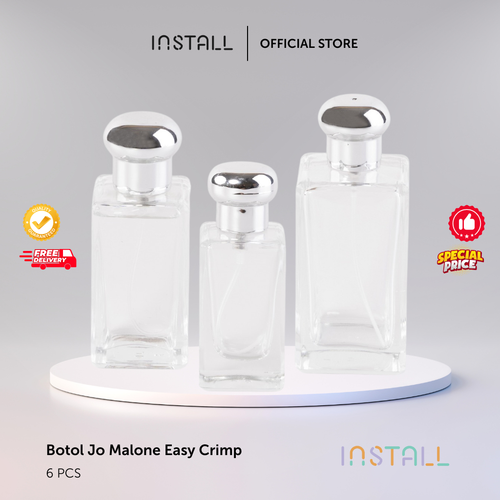 [6 PCS] Botol Parfum Refill 30 ml / 50 ml / 100 ml | Spray Kaca Jo Malone | Tutup Press I Easy Crimp