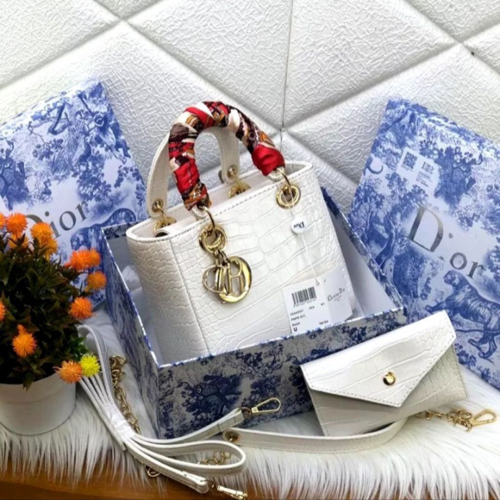 Tas Pesta Mewah Branded Wanita Slempang Tenteng D*or Croco Mini Slempang Artis Cewek Cantik Elegan