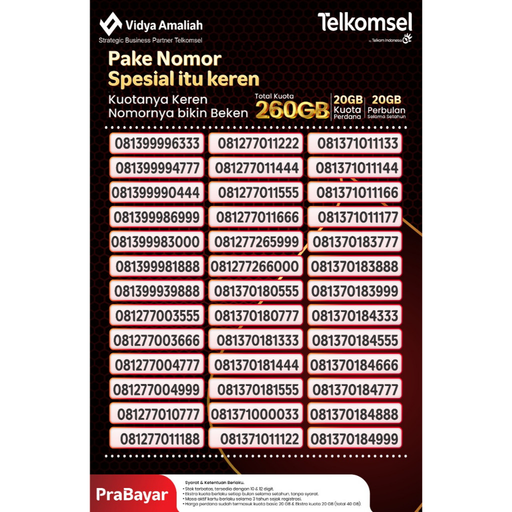 NOCAN KARTU PERDANA TELKOMSEL BONUS KUOTA 20GB SETIAP BULAN SELAMA 1Thn