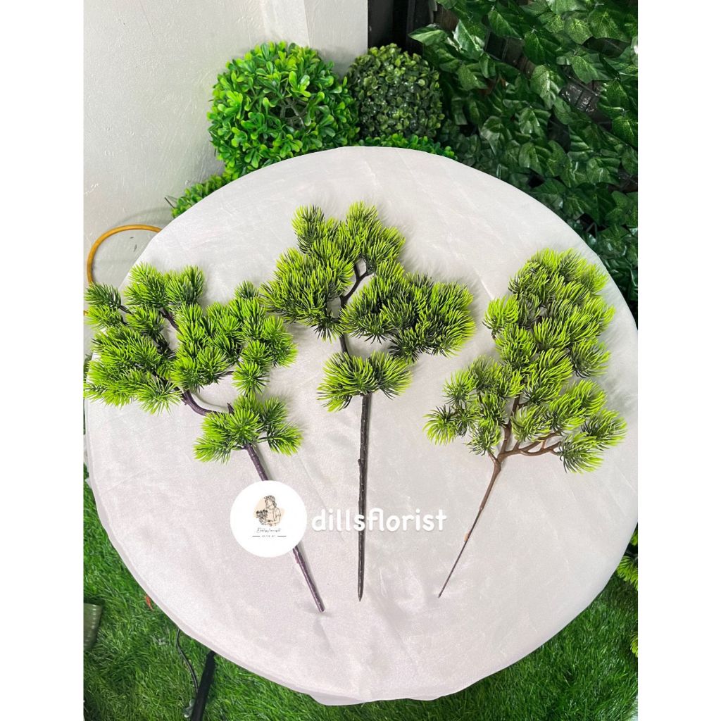 1 lusin Daun Bonsai Cemara Kipas Plastik  Hijau || Dekorasi Taman Daun Bonsai Plastik  Cabang